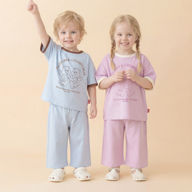 케어베어 버스데이 그럼피베어 오버핏 7부 상하의 세트