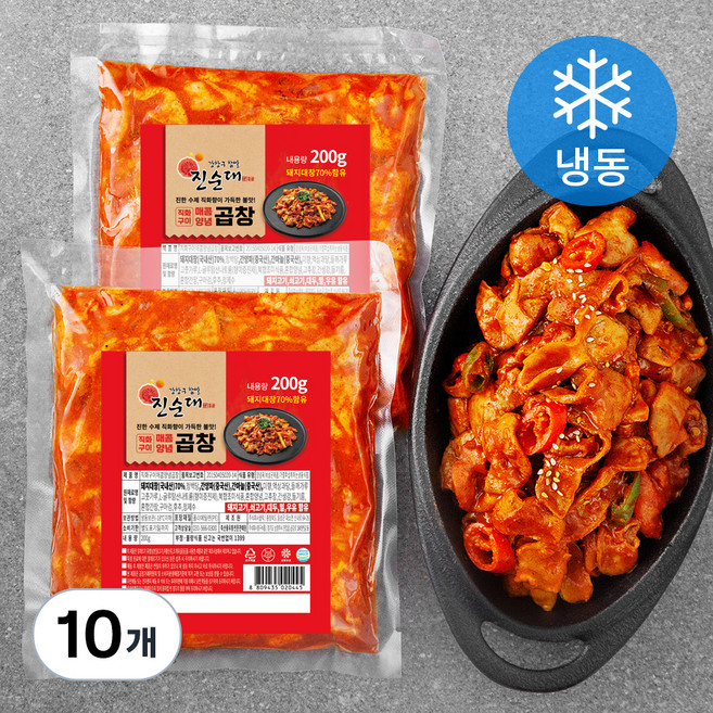 강창구찹쌀진순대 창구식품 직화구이 매콤양념 곱창 (냉동), 200g, 10개