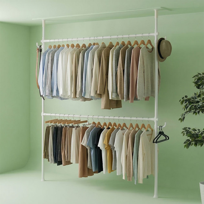 행거전문가 튼튼한 고정식 옷걸이행거 와이드2단 38mm, 화이트