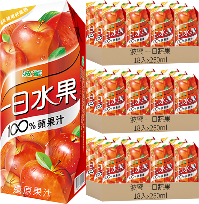 波蜜 一日蔬果 100%蘋果汁, 250ml, 54入