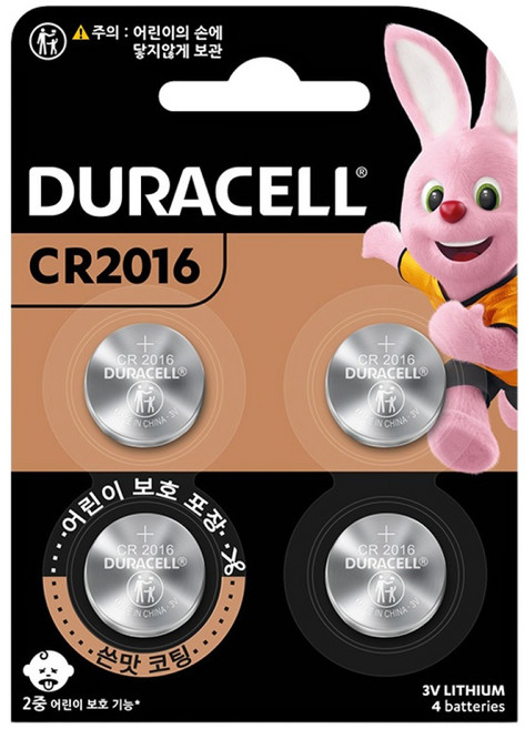 듀라셀 쓴맛코팅 리튬 코인 건전지 CR2016, 1개, 4개입