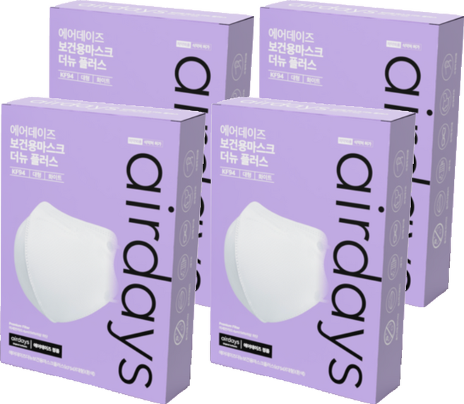 에어데이즈 더 뉴 플러스 보건용 마스크 대형 KF94, 10개입, 4개, 화이트