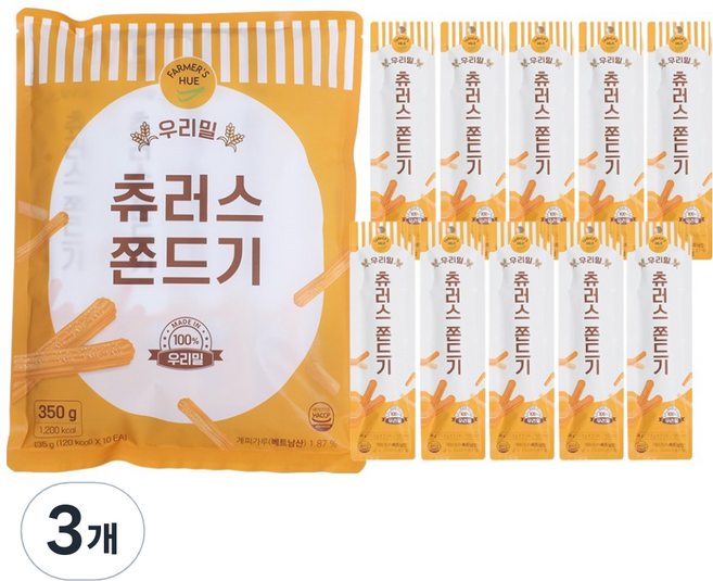 파머스휴 우리밀 100% 츄러스 쫀드기 10p, 3개, 350g