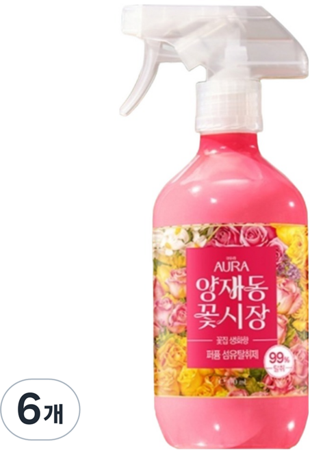 아우라 퍼퓸 섬유탈취제 생화향 양재동꽃시장, 6개, 490ml