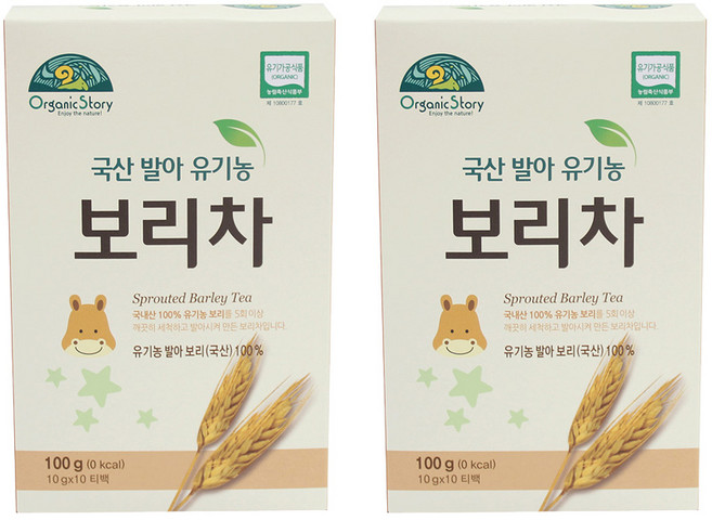 오가닉스토리 국산 발아 유기농 보리차, 100g, 2개, 10개입