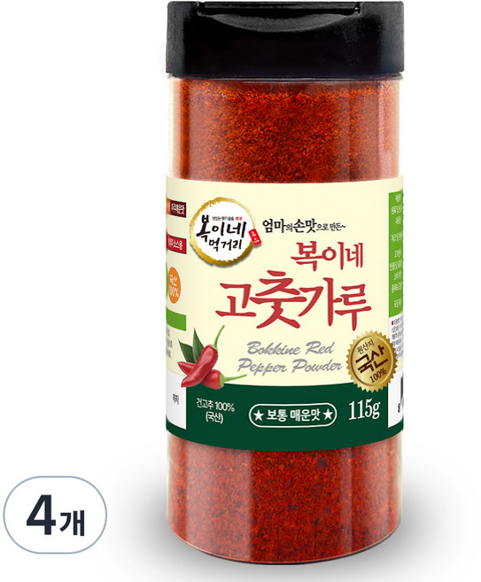 Bok2Nefood 燉煮用韓國產辣椒粉 中辣, 4罐, 115g