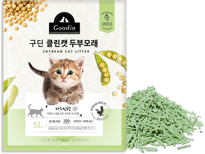 구딘 응고형 클린캣 두부 고양이 모래, 5L, 1개, 자스민향