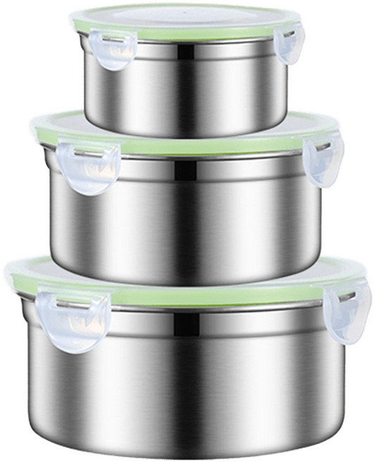 SUnORO 可微波不鏽鋼密封防漏白蓋保鮮盒/學生分格餐盒/便當盒/密封保鮮盒 3件組, 3個容器 + 3個蓋子, 1組