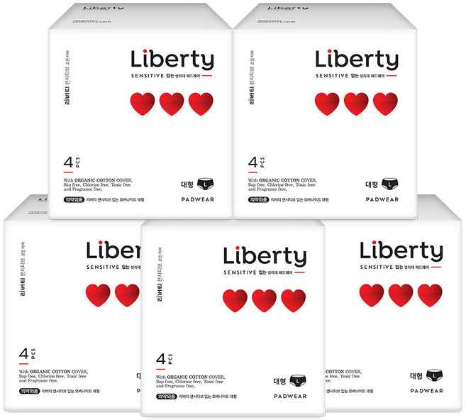 리버티오가네이처 센시티브 입는 오버나이트 대형, 4개입, 5개
