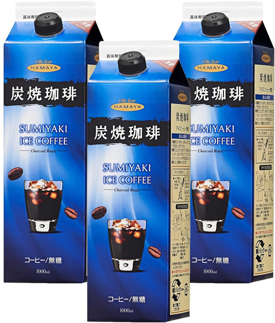 HAMAYA 炭燒無糖黑咖啡, 3個, 1L