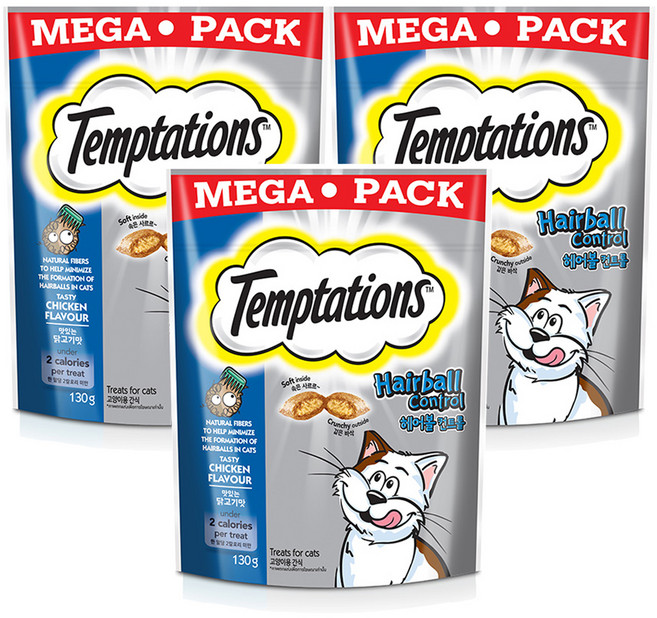 템테이션 고양이 헤어볼 컨트롤 스낵 간식, 닭고기맛, 130g, 3개