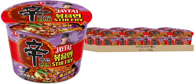 NONGSHIM 農心 辛炒麵 泰式酸辣味 大碗麵 103g, 12入