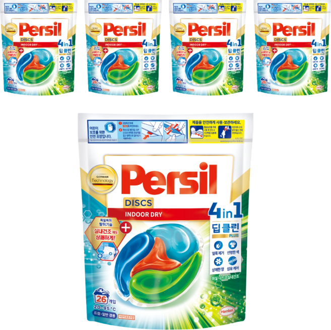 Persil 寶瀅 韓國原裝進口 全效能四合一強力洗衣膠囊 室內烘乾, 26顆, 5袋
