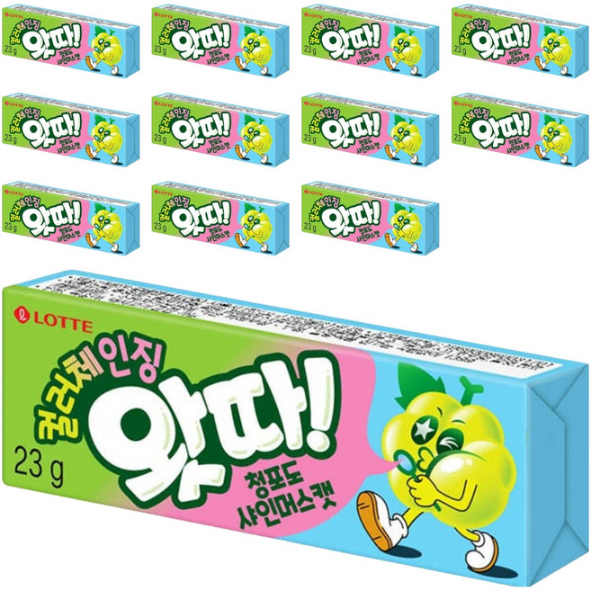 롯데웰푸드 왓따 청포도 샤인머스캣 풍선껌, 23g, 12개
