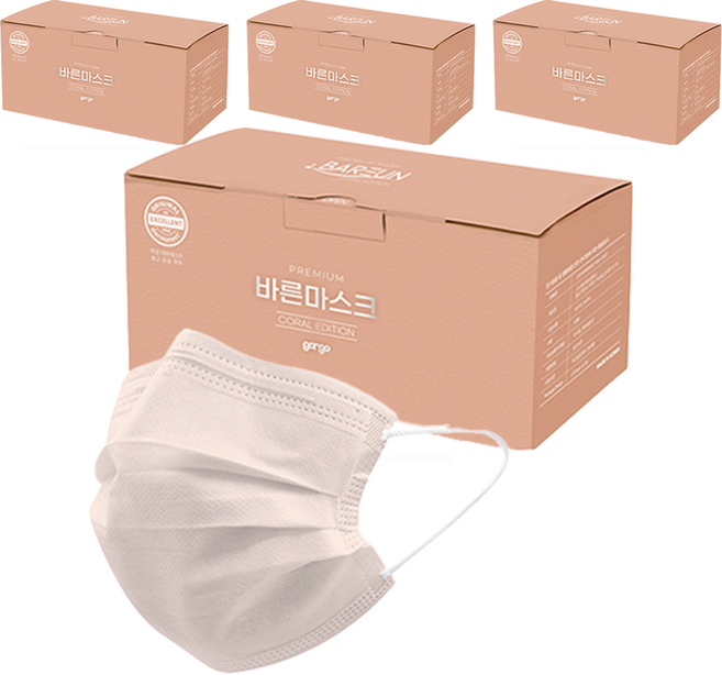 고르고 바른 마스크 대형 성인용, 50매입, 4개, 코랄