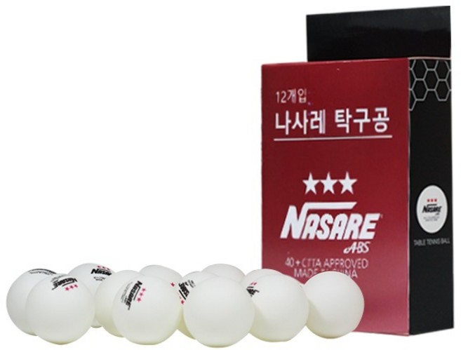 나사레 3성 ABS CTTA 공인 탁구공, 화이트, 12개입, 1개