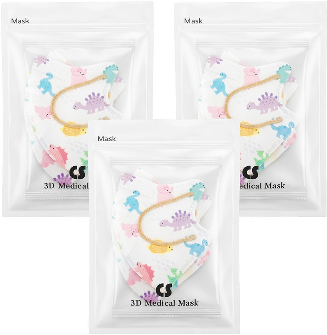 CS 凱馺國際 兒童3D立體醫用口罩 未滅菌, 20片, 3包, 恐龍星球 白色