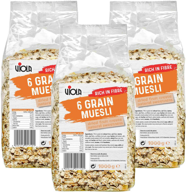 VIOLA 綜合穀粒殼片 6 Grain Muesli, 1kg, 3包
