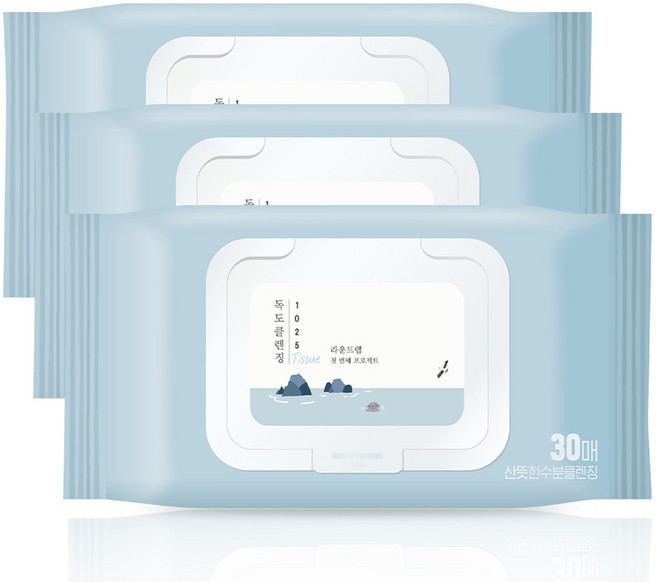 라운드랩 1025 독도 클렌징 티슈, 30매입, 3개