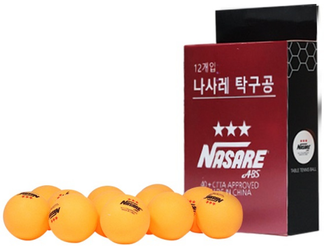 나사레 3성 ABS CTTA 공인 탁구공, 오렌지, 12개입, 1개