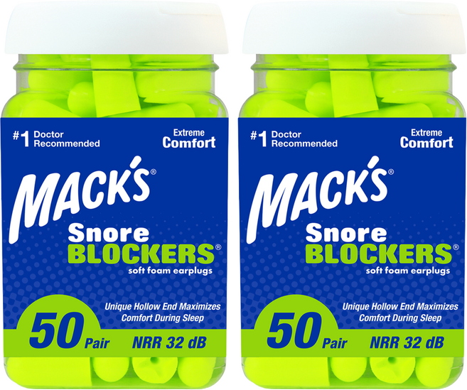 Macks 스노어블락커 소음방지 이어플러그 다용도 수면 귀마개, 2개, 100개입