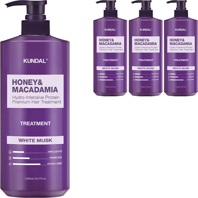쿤달 허니 앤드 마카다미아 헤어 트리트먼트 화이트머스크향, 1.058L, 4개