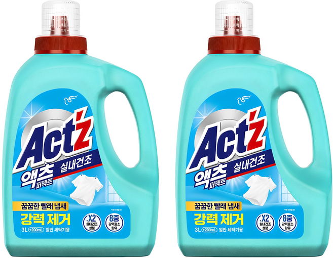 액츠 퍼펙트 실내건조 일반용 프레시 플로럴향 액상세제 본품, 3.2L, 2개