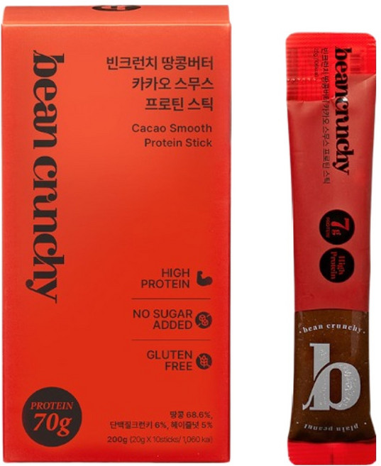 빈크런치 땅콩버터 카카오 스무스 프로틴 스틱 10p, 200g, 1개