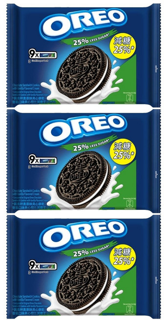 OREO 奧利奧 減甜夾心餅乾 香草口味, 236.25g, 3袋