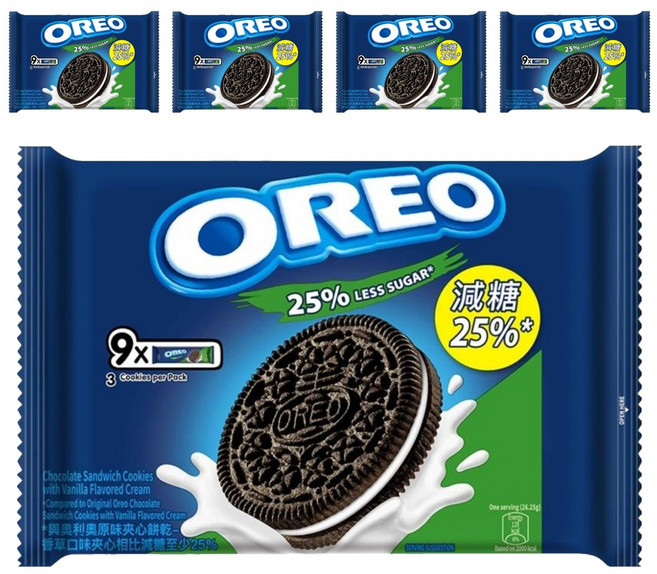 OREO 奧利奧 減甜夾心餅乾 香草口味, 236.25g, 5袋