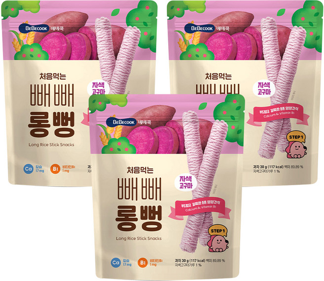 BEBECOOK 孩童更美味棒狀米餅, 紫薯, 30g, 3個