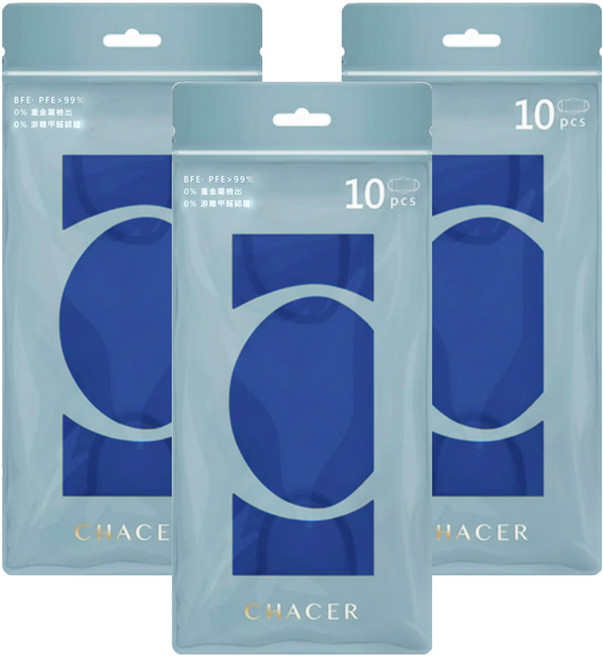 CHACER 佳和口罩 成人4D立體醫用口罩, 都會湛藍, 10片, 3包