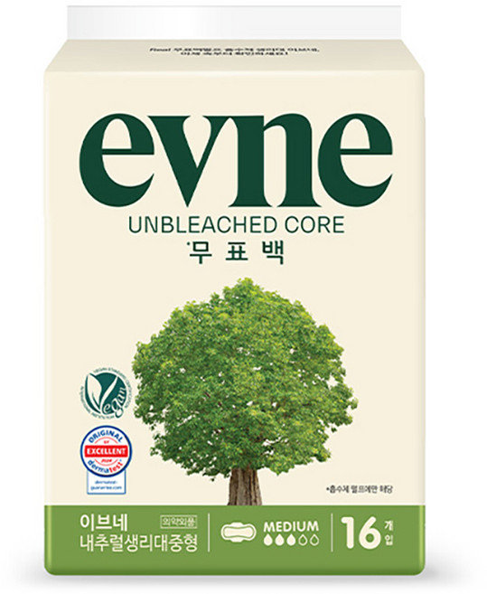 이브네 무표백 코어 생리대, 중형, 16개입, 1개