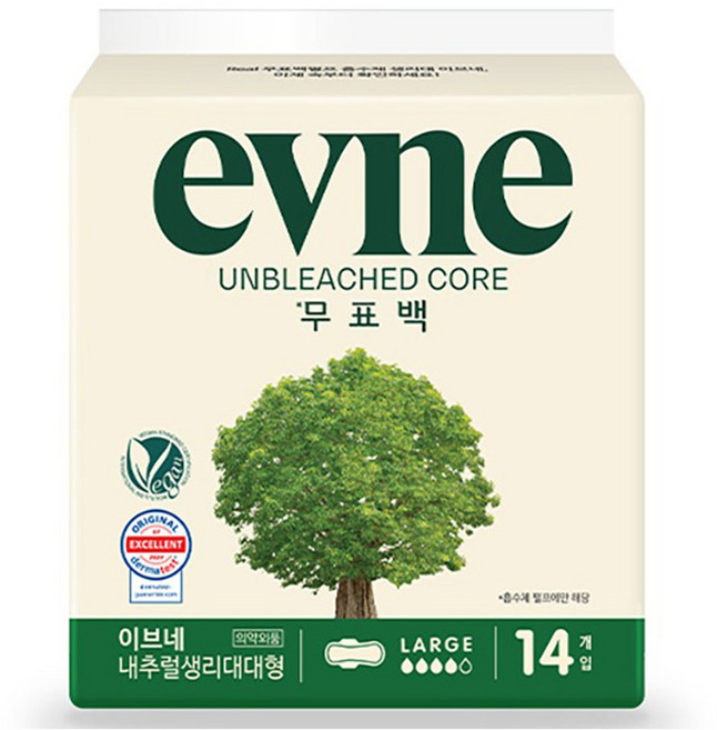 이브네 무표백 코어 생리대, 대형, 14개입, 1개