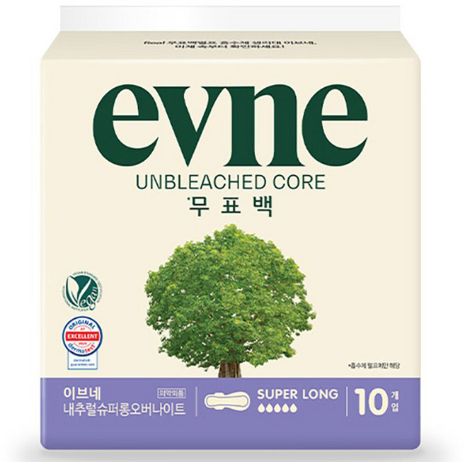 이브네 무표백 코어 슈퍼롱 생리대 날개형, 오버나이트 이상, 10개입, 1개