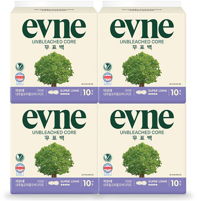 이브네 무표백 코어 슈퍼롱 생리대, 오버나이트 이상, 10개입, 4개