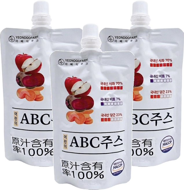 YEONDOOFARM 兒童ABC綜合蔬果汁, 100ml, 3包