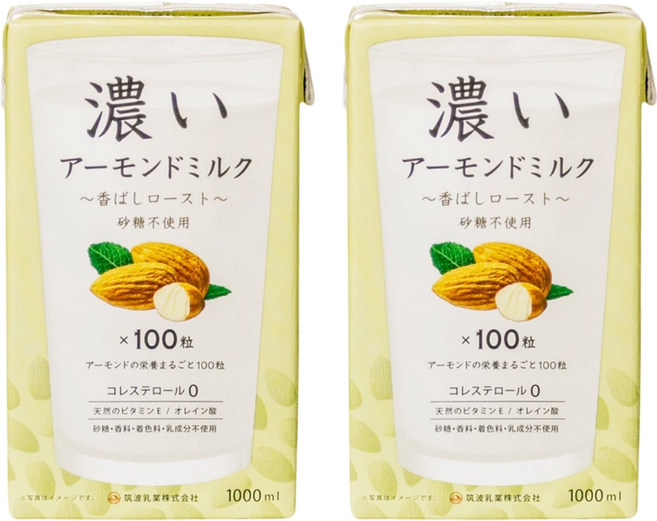 TSUKUBA 筑波乳業 杏仁飲 香濃烘烤風味 無糖, 2瓶, 1L