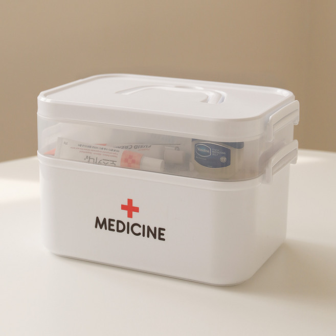 네이쳐리빙 2단 다용도 칸막이 약보관함 구급상자, 혼합색상, 1개