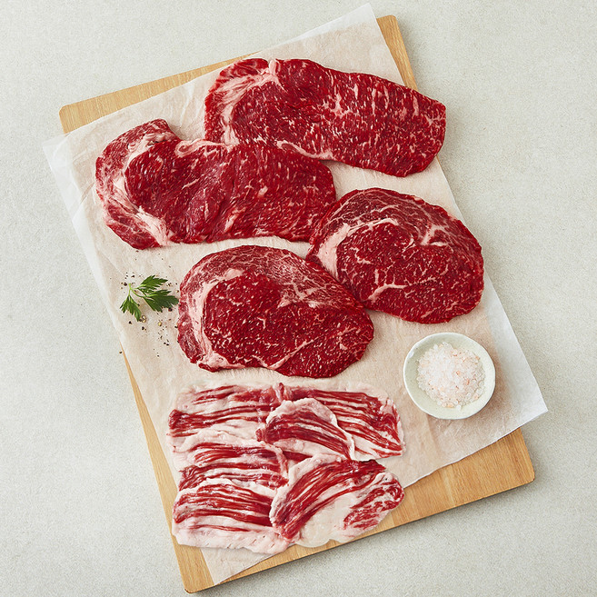 농협안심한우 등심 1등급 구이용 200g + 채끝 1등급 구이용 200g + 차돌박이 1등급 구이용 150g 62호 세트 (냉장), 550g, 1세트