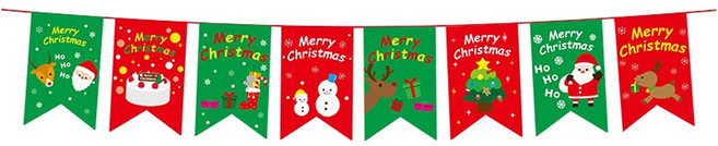 聖誕紅綠紙吊旗 Merry Christmas裝飾, 彩英文字 紅色 + 綠色, 1組