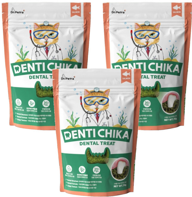 닥터페트라 고양이 덴티치카 덴탈트릿 이빨과자, 3개, 70g, 연어맛