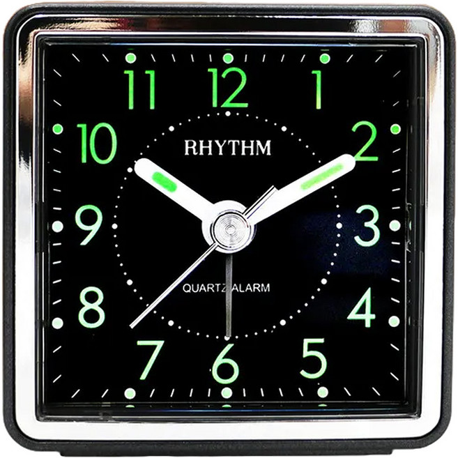 RHYTHM 日本麗聲時計 超靜音木紋鬧鐘, 時尚黑