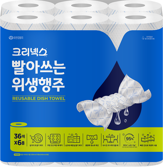 크리넥스 빨아쓰는 위생행주, 36매, 6개