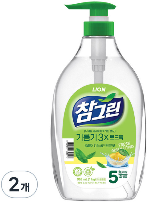 참그린 레몬 녹차 뽀드득 어드밴스 주방세제, 1kg, 2개