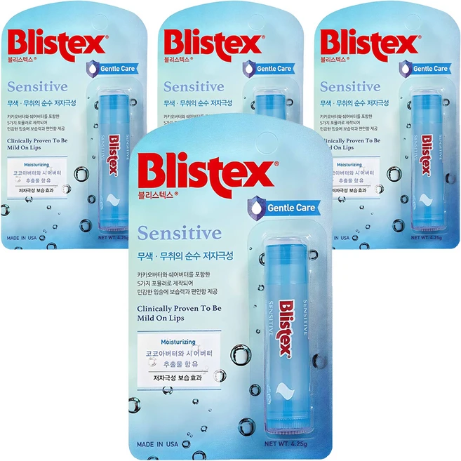 블리스텍스 센시티브 립밤, 무색(무향), 4.25g, 4개 - 쿠팡