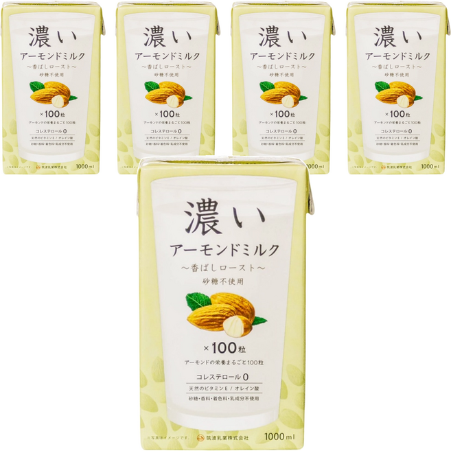 TSUKUBA 筑波乳業 杏仁飲 香濃烘烤風味 無糖, 5瓶, 1L