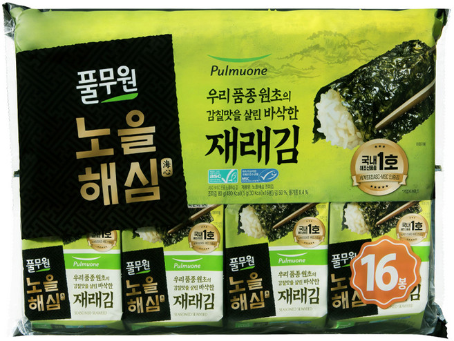 풀무원 노을해심 도시락김 16p, 80g, 1개