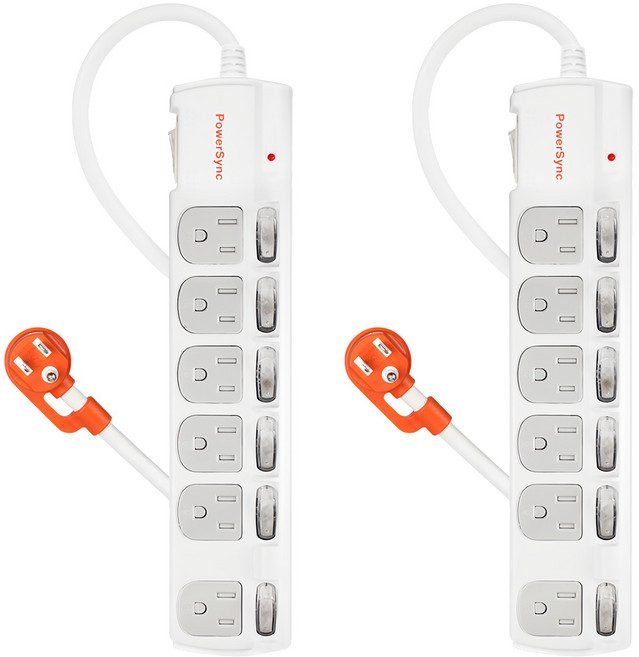 PowerSync 群加 7開6插防塵防雷擊抗搖擺延長線 6孔 TPS376DN9018, 1.8m, 2個, 白色