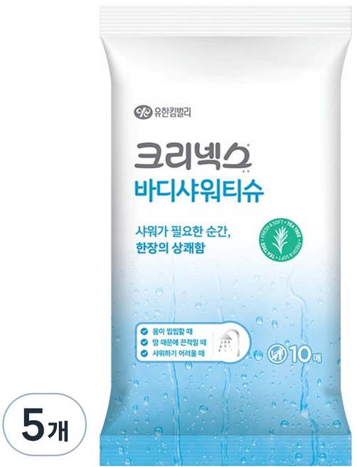 4위 - 크리넥스 바디샤워티슈, 5개, 10매, 50g